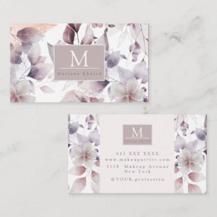 Floral Birds Paars en white natuur monogram Visitekaartje
