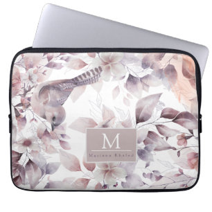 Floral Birds Paars en witte natuur baby shower Laptop Sleeve