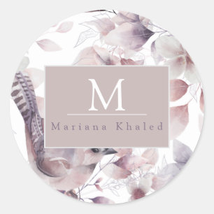 Floral Birds Paars en witte natuur baby shower Ronde Sticker