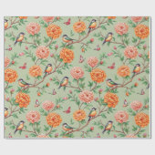 Floral Birds Pattern on Mint Background (7) Cadeaupapier (Vlak)