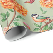Floral Birds Pattern on Mint Background (7) Cadeaupapier (Rol Hoek)