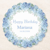 Floral Birthday Blue Hydrangeas Waterverf Kartonnen Onderzetters (Voorkant)