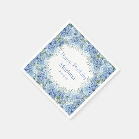 Floral Birthday Blue Hydrangeas Waterverf Servet (Hoek)