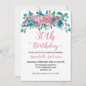 Floral Birthday Blue roze Waterverf Rustic Modern Kaart (Voorkant)