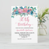 Floral Birthday Blue roze Waterverf Rustic Modern Kaart (Staand voorkant)