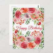 Floral Birthday Briefkaart Wilde Waterverf (Voorkant / Achterkant)