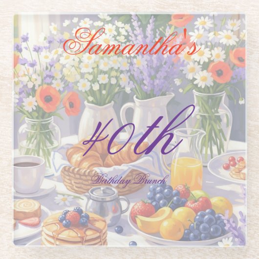 Floral Birthday Brunch Glazen Onderzetter (Voorkant)