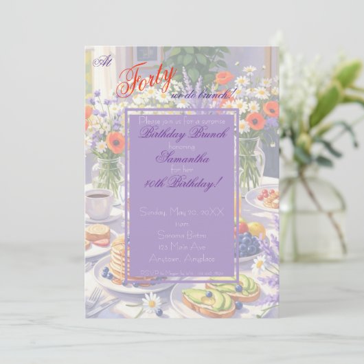 Floral Birthday Brunch Uitnodiging (Staand voorkant)