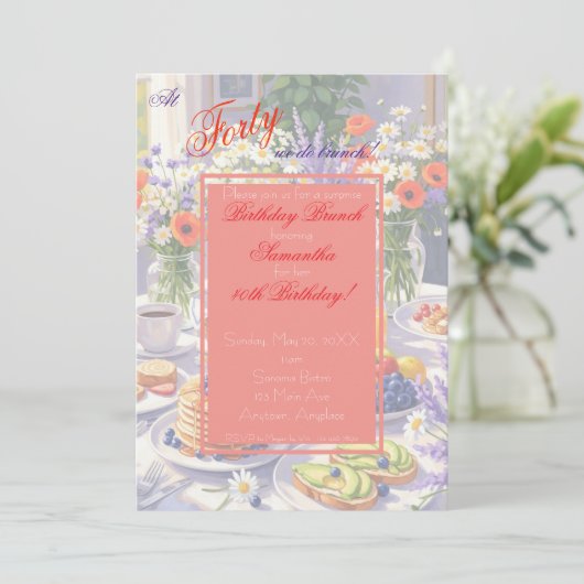Floral Birthday Brunch Uitnodiging (Staand voorkant)