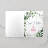 Floral Birthday Brushed Blue Waterverf Kaart (Buiten Laag)