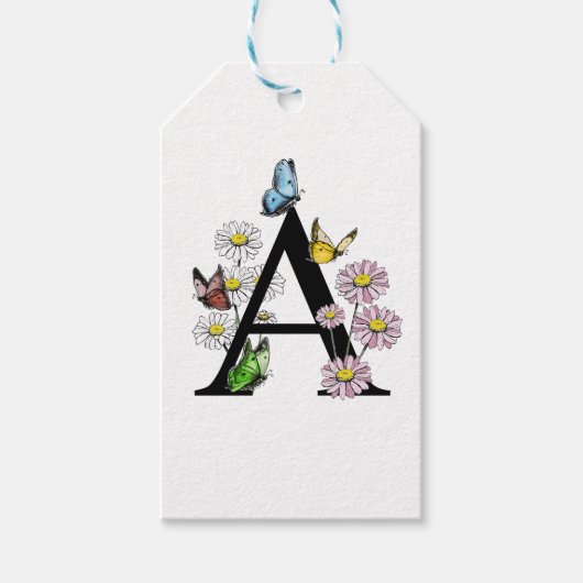 Floral Birthday Butterfly Monogram A Cadeaulabel (Voorkant)