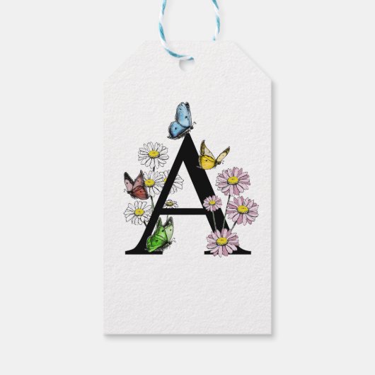 Floral Birthday Butterfly Monogram A Cadeaulabel (Achterkant)