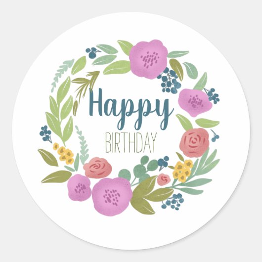 Floral Birthday Classic Round Sticker (Voorkant)