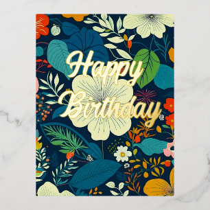 Floral Birthday Folie Feestdagen Briefkaart