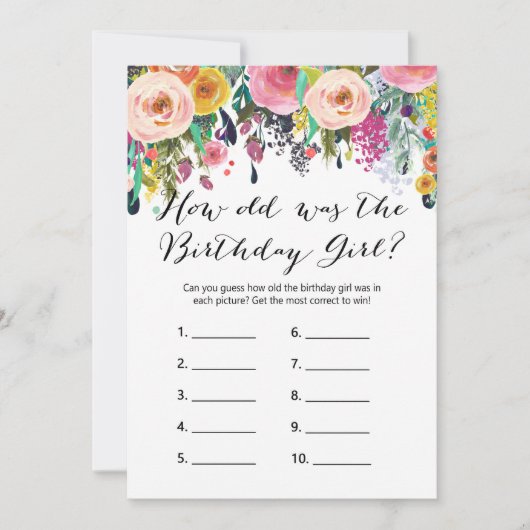 Floral Birthday Games x2 - telefoonspel | Wie weet Kaart (Voorkant)