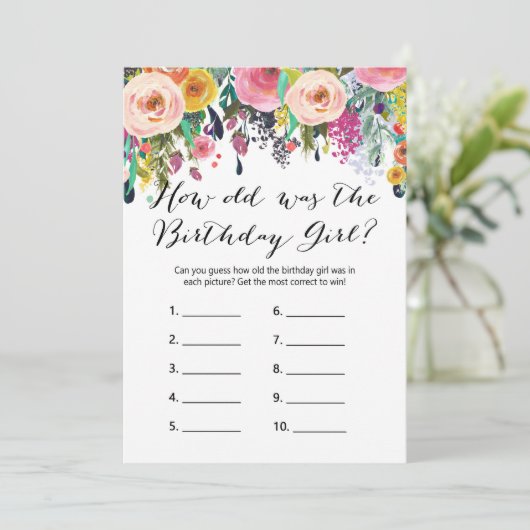 Floral Birthday Games x2 - telefoonspel | Wie weet Kaart (Staand voorkant)