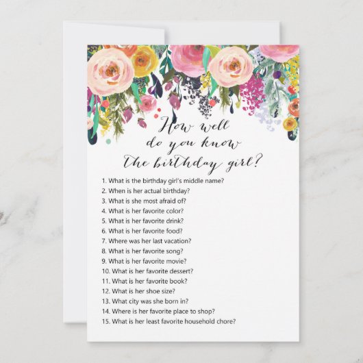 Floral Birthday Games x2 - telefoonspel | Wie weet Kaart (Achterkant)