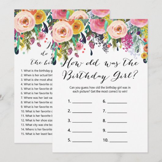 Floral Birthday Games x2 - telefoonspel | Wie weet Kaart (Voorkant / Achterkant)