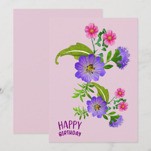 Floral Birthday Greetings Flat Kaart (Voorkant / Achterkant)