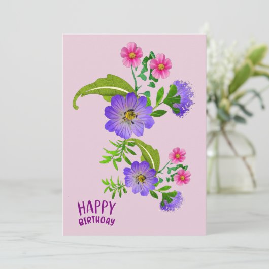 Floral Birthday Greetings Flat Kaart (Staand voorkant)