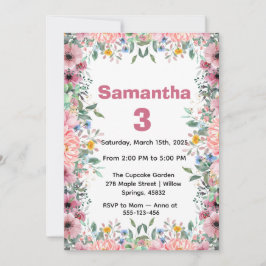 Floral Birthday Invitation, Wildflowers Birthday  Kaart