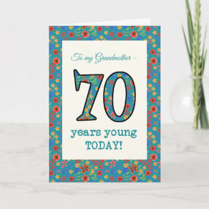 Floral Birthday Kaart, grootmoeder, 70 jaar jonge Kaart