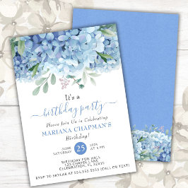 Floral Birthday Party Blue Hydrangeas Waterverf Kaart