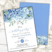 Floral Birthday Party Blue Hydrangeas Waterverf Kaart