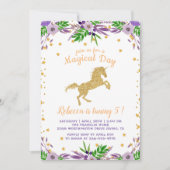 Floral Birthday Party Gold Unicorn Waterverf Kaart (Voorkant)