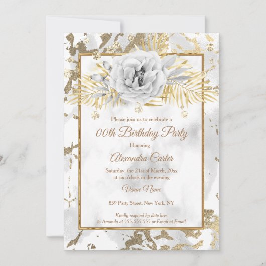 Floral Birthday Party (goudmarmer Roos) Kaart (Voorkant)