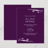 Floral Birthday Party Invitations in Dark Paars Kaart (Voorkant / Achterkant)