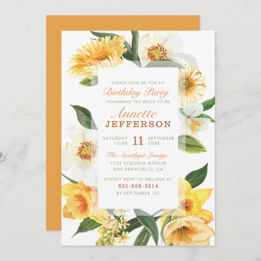 Floral Birthday Party Kaart (Voorkant / Achterkant)