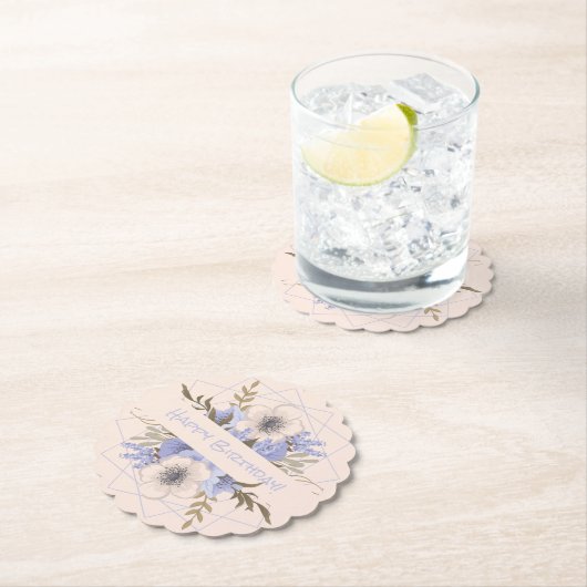 Floral Birthday Peach Violet Vijf Petal Wilde Roos Kartonnen Onderzetters (Insitu)