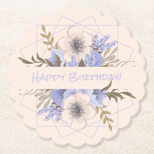 Floral Birthday Peach Violet Vijf Petal Wilde Roos Kartonnen Onderzetters (Voorkant)