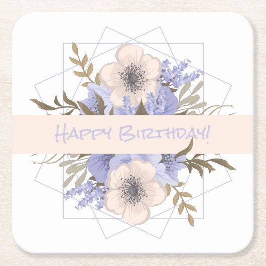 Floral Birthday Peach Violet Vijf Petal Wilde Roos Kartonnen Onderzetters (Voorkant)