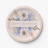 Floral Birthday Peach Violet Vijf Petal Wilde Roos Papieren Bordje (Voorkant)