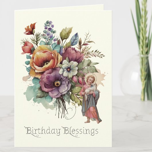Floral Birthday Religieuze Jesus Christelijk Bedankkaart