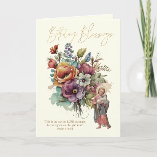 Floral Birthday Religious Scripting Jesus Bedankkaart (Voorkant)