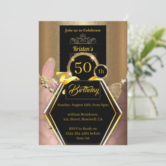 Floral Birthday Uitnodiging (Staand voorkant)