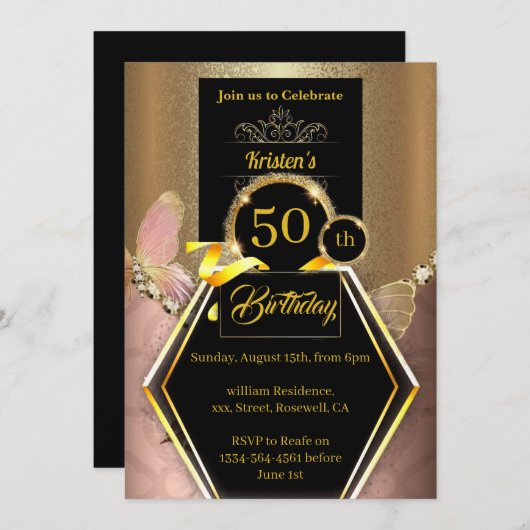 Floral Birthday Uitnodiging (Voorkant / Achterkant)