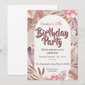 Floral Birthday Uitnodiging (Voorkant / Achterkant)