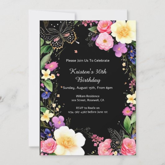 Floral Birthday Uitnodiging (Voorkant)