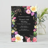 Floral Birthday Uitnodiging (Staand voorkant)