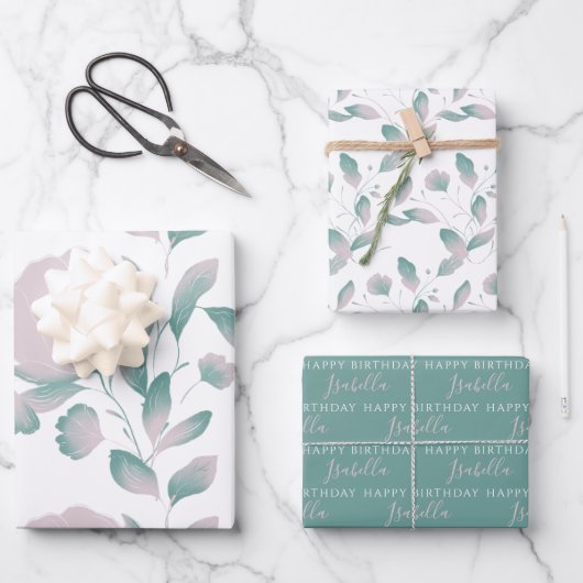 Floral Birthday Wrapping Paper Sheets (Voorkant)