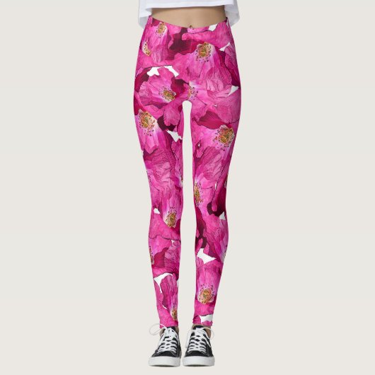 Floral blaast een roze patroon op. leggings (Voorkant)
