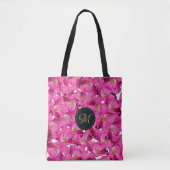 Floral blaast roze patroon op. Monogram. Tote Bag (Voorkant)