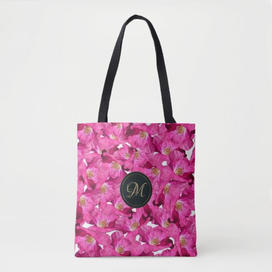Floral blaast roze patroon op. Monogram. Tote Bag (Voorkant)
