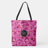 Floral blaast roze patroon op. Monogram. Tote Bag (Voorkant)