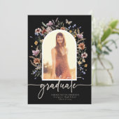 Floral Black Afstuderen Aankondiging (Staand voorkant)