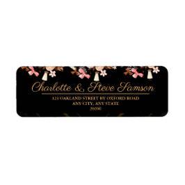 Floral Black and Gold Wedding Return-adres Etiket
